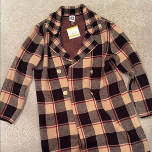 Anne Klein Black and Tan Checkered Coat